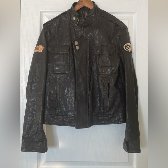 Danier genuine leather jacket with Indian motorcycle patches - Picture 1 of 6